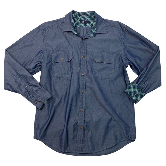 Lincs Shirt Mens M Medium Windsor Blue Cotton Long Sleeve Pocket Button Up - Picture 1 of 10
